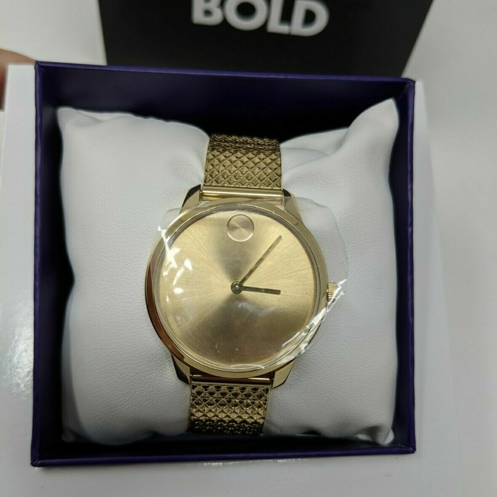 Nib movado bold gold mesh ladies watch